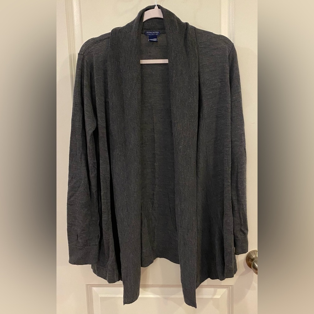 Wool Cardigan Doncaster Collection Sz L Dark Grey Asymmetrical